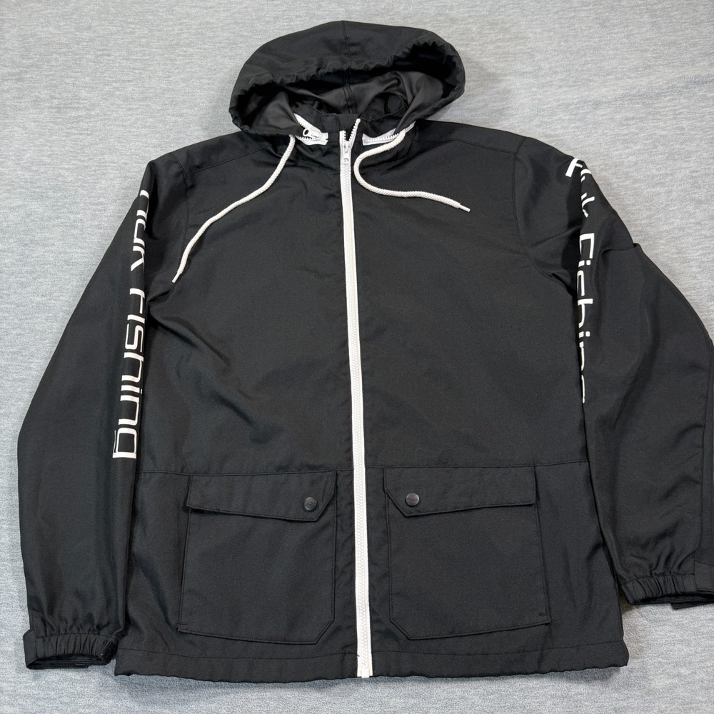 Huk Performance Fishing Jacket Mens Small Black Hooded Windbreaker Rain Coat Sma